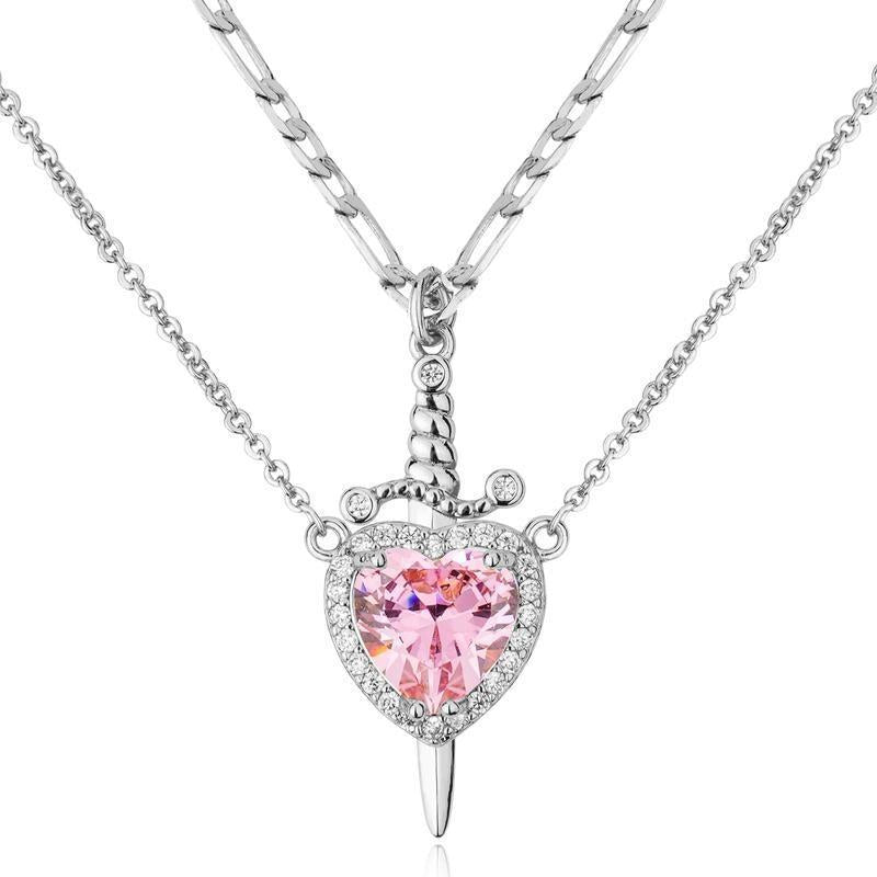 Romantic Sword Pierced Heart Necklace - Gold Chain Trendy Jewelry with Red Crystal Pendant, Perfect Valentine'S Day Gift for Best Friend or Lover