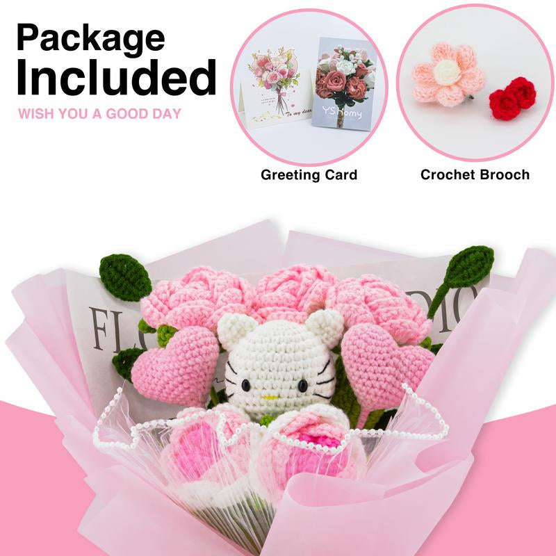 Yshomy Wrapped Crochet Flowers Bouquet with Eucalyptus, Handmade Gift for Valentine'S Day and Birthday