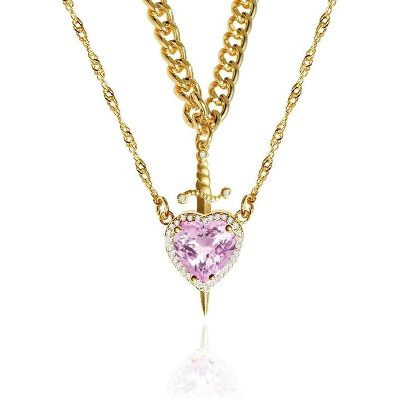 Romantic Sword Pierced Heart Necklace - Gold Chain Trendy Jewelry with Red Crystal Pendant, Perfect Valentine'S Day Gift for Best Friend or Lover