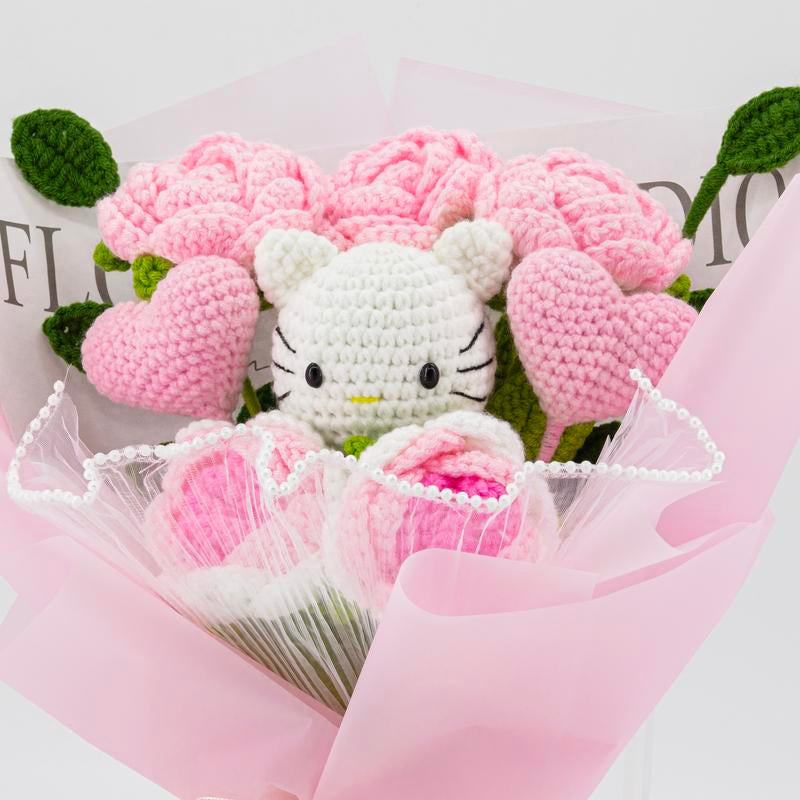 Yshomy Wrapped Crochet Flowers Bouquet with Eucalyptus, Handmade Gift for Valentine'S Day and Birthday