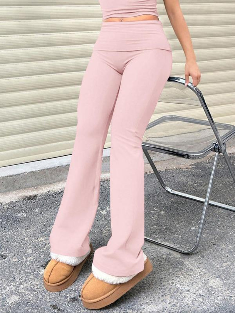 Women'S Plain Ruched Flared Leggings, Casual Comfy High Stretch Bell Bottom Trousers for Daily Wear, Ladies Bottoms for All Seasons