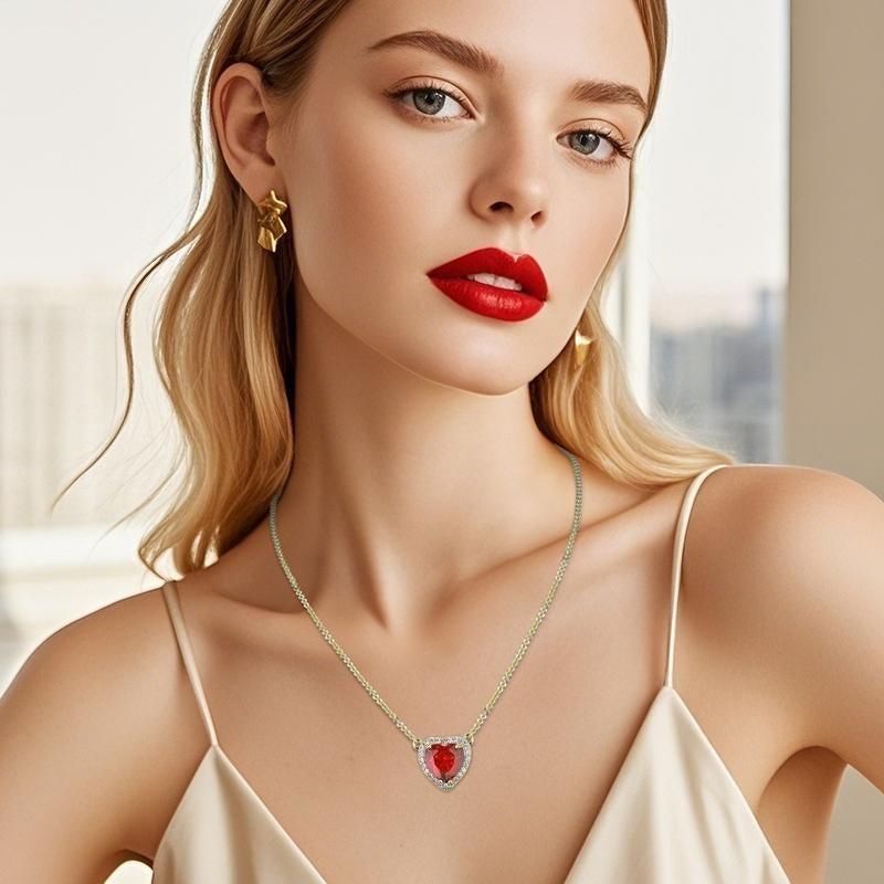 Romantic Sword Pierced Heart Necklace - Gold Chain Trendy Jewelry with Red Crystal Pendant, Perfect Valentine'S Day Gift for Best Friend or Lover